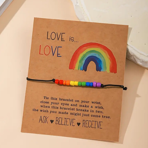 Buntes Love is Love Armband, Ask, Belive, Recive. Happy Pride