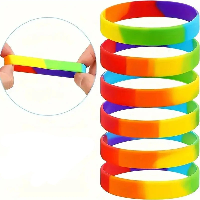 Elastisches Regenbogen Silikon Armband. Pride Artikel